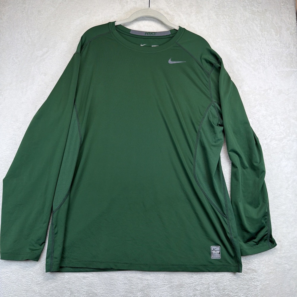 Nike Pro Combat Mens XL Dri-FIT Long Sleeve Compression Base Layer Shirt Green